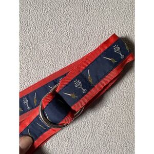 CK Bradley Belt Mens L Martini Olive D Ring Ribbon Webbed Preppy Navy Red
